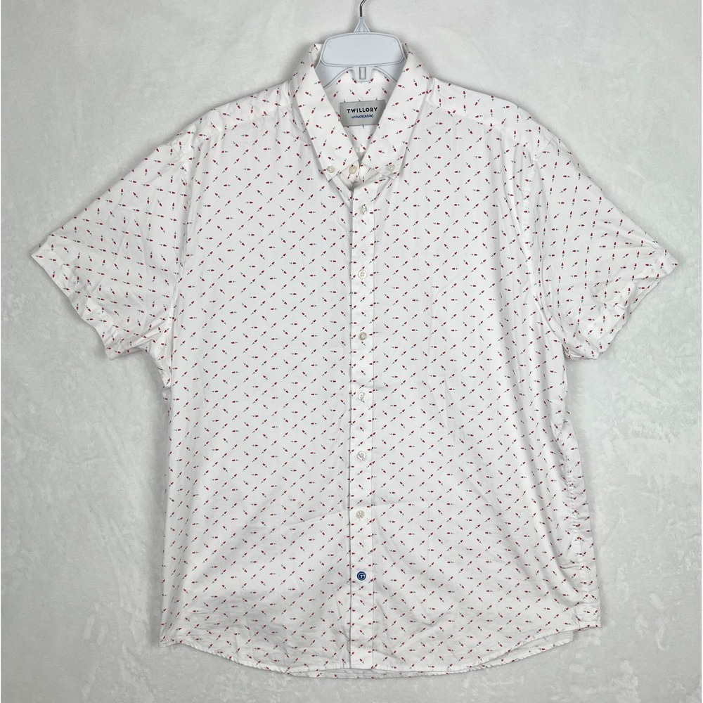 Twillory Short Sleeve Button Down Shirt Mens 2XL White All Over Print Untuckable